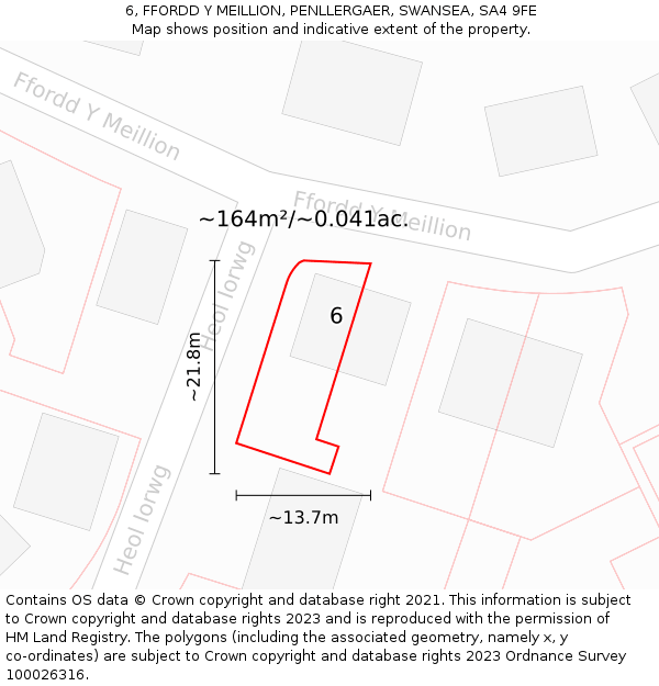 6, FFORDD Y MEILLION, PENLLERGAER, SWANSEA, SA4 9FE: Plot and title map