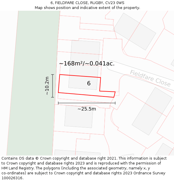 6, FIELDFARE CLOSE, RUGBY, CV23 0WS: Plot and title map