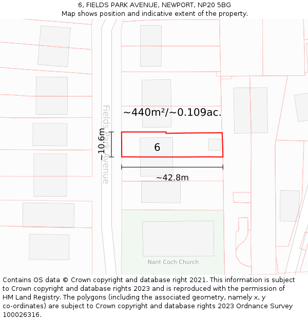 6, FIELDS PARK AVENUE, NEWPORT, NP20 5BG: Plot and title map
