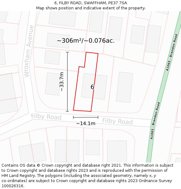 6, FILBY ROAD, SWAFFHAM, PE37 7SA: Plot and title map