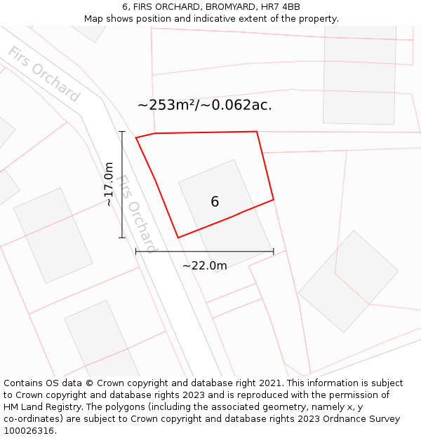 6, FIRS ORCHARD, BROMYARD, HR7 4BB: Plot and title map