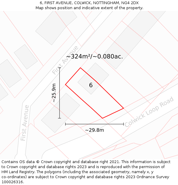 6, FIRST AVENUE, COLWICK, NOTTINGHAM, NG4 2DX: Plot and title map