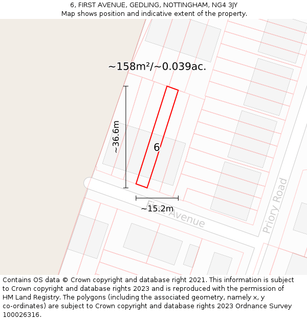 6, FIRST AVENUE, GEDLING, NOTTINGHAM, NG4 3JY: Plot and title map