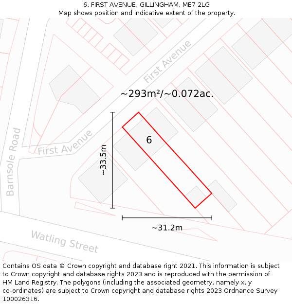 6, FIRST AVENUE, GILLINGHAM, ME7 2LG: Plot and title map