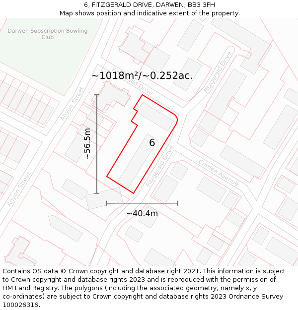 6, FITZGERALD DRIVE, DARWEN, BB3 3FH: Plot and title map