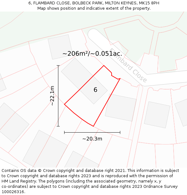 6, FLAMBARD CLOSE, BOLBECK PARK, MILTON KEYNES, MK15 8PH: Plot and title map