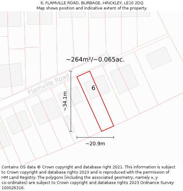 6, FLAMVILLE ROAD, BURBAGE, HINCKLEY, LE10 2DQ: Plot and title map