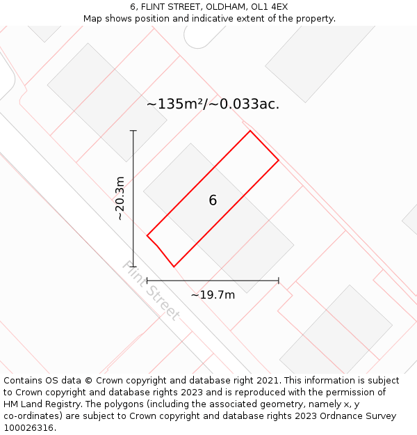 6, FLINT STREET, OLDHAM, OL1 4EX: Plot and title map