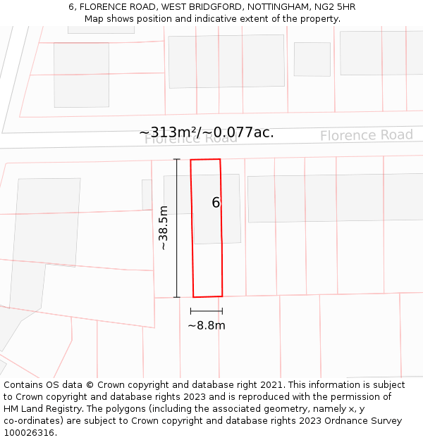 6, FLORENCE ROAD, WEST BRIDGFORD, NOTTINGHAM, NG2 5HR: Plot and title map