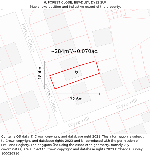 6, FOREST CLOSE, BEWDLEY, DY12 2UF: Plot and title map