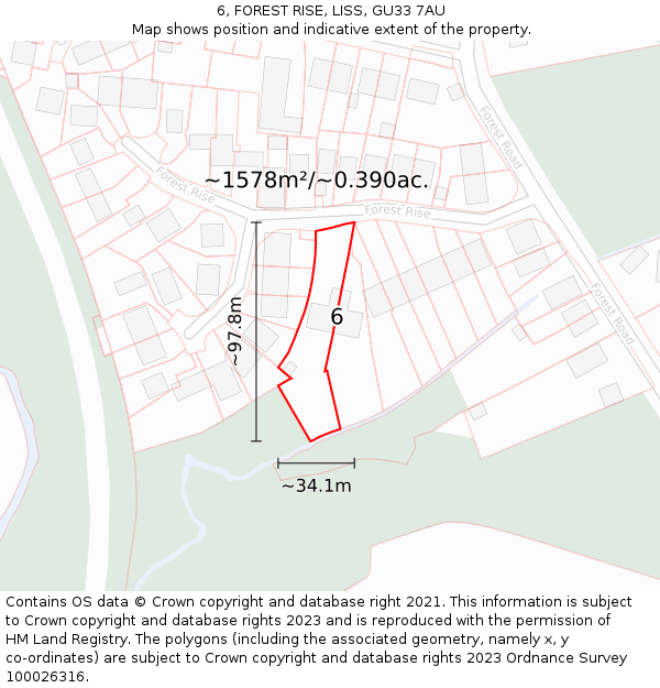 6, FOREST RISE, LISS, GU33 7AU: Plot and title map