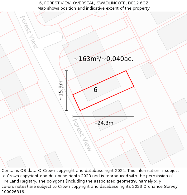 6, FOREST VIEW, OVERSEAL, SWADLINCOTE, DE12 6GZ: Plot and title map