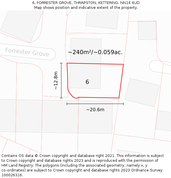 6, FORRESTER GROVE, THRAPSTON, KETTERING, NN14 4UD: Plot and title map