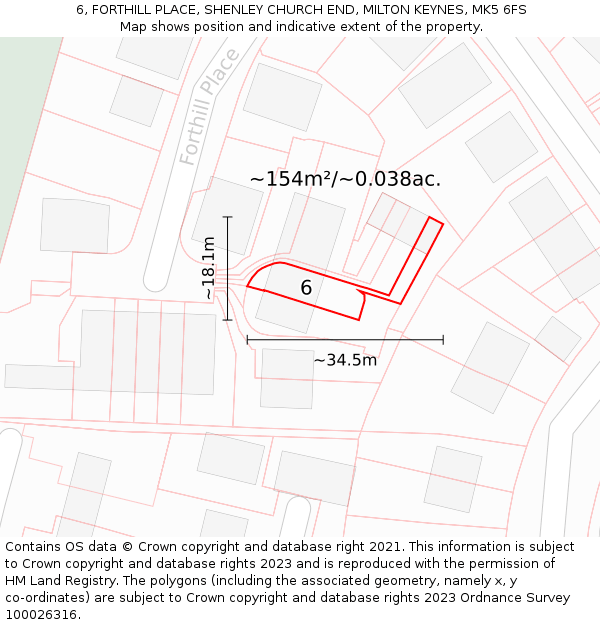 6, FORTHILL PLACE, SHENLEY CHURCH END, MILTON KEYNES, MK5 6FS: Plot and title map