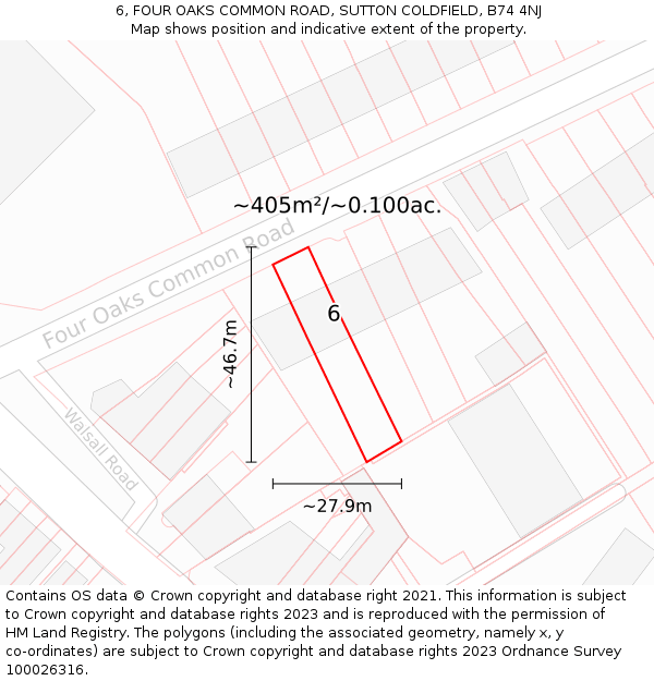 6, FOUR OAKS COMMON ROAD, SUTTON COLDFIELD, B74 4NJ: Plot and title map