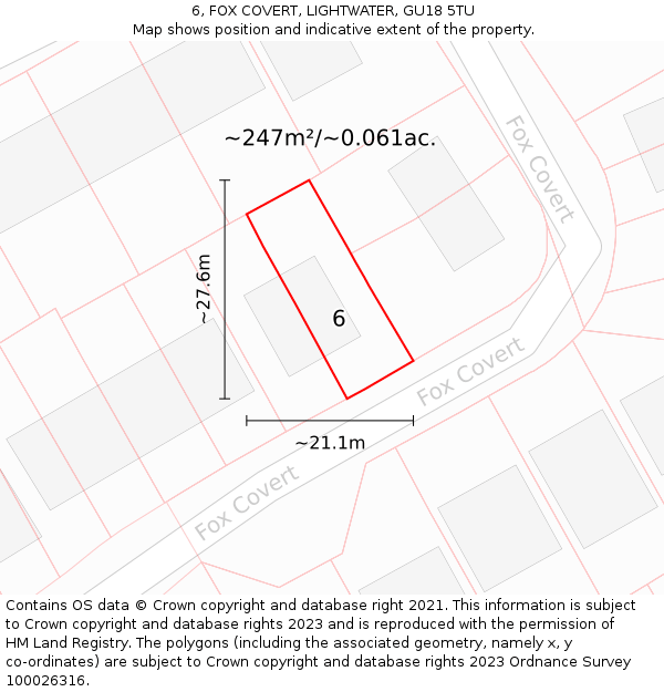 6, FOX COVERT, LIGHTWATER, GU18 5TU: Plot and title map