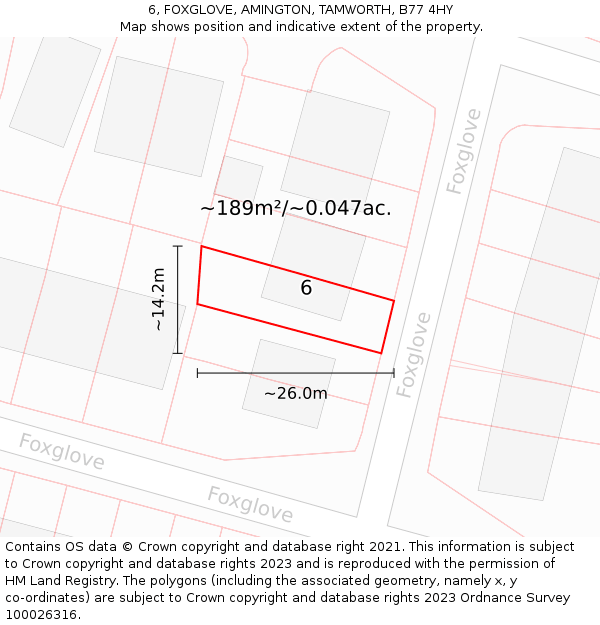 6, FOXGLOVE, AMINGTON, TAMWORTH, B77 4HY: Plot and title map