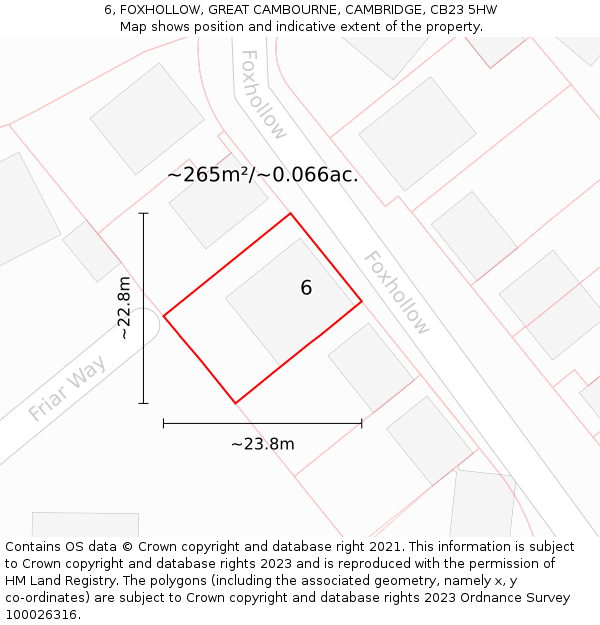 6, FOXHOLLOW, GREAT CAMBOURNE, CAMBRIDGE, CB23 5HW: Plot and title map