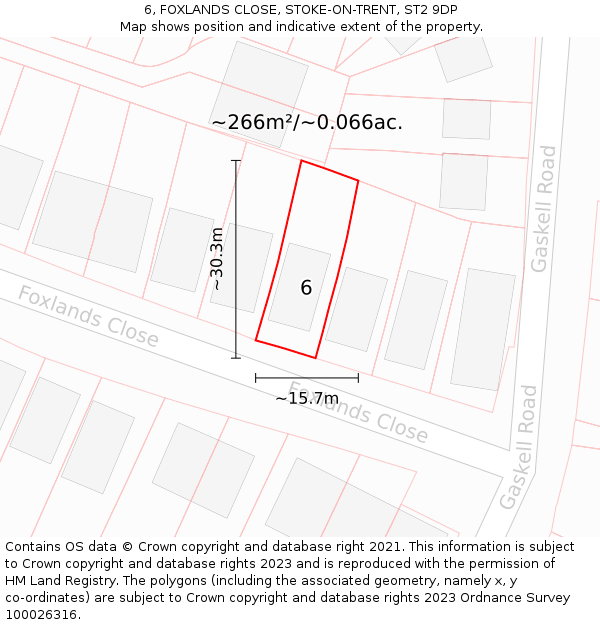 6, FOXLANDS CLOSE, STOKE-ON-TRENT, ST2 9DP: Plot and title map