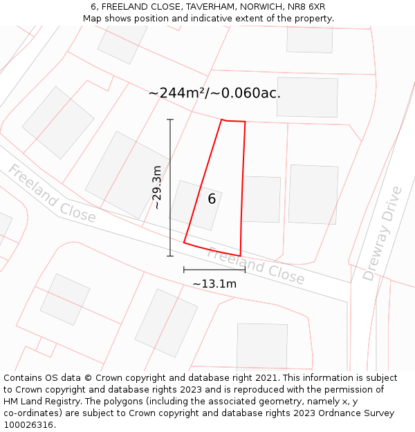 6, FREELAND CLOSE, TAVERHAM, NORWICH, NR8 6XR: Plot and title map