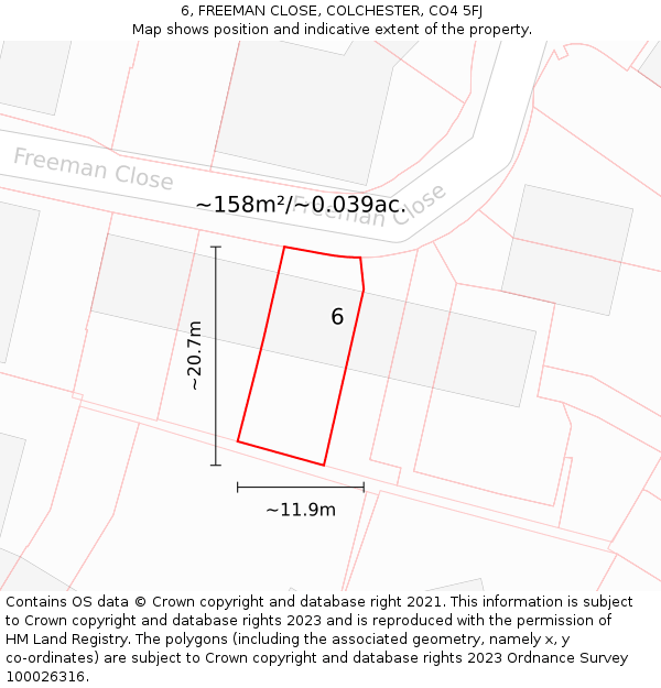 6, FREEMAN CLOSE, COLCHESTER, CO4 5FJ: Plot and title map