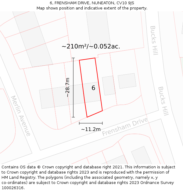 6, FRENSHAM DRIVE, NUNEATON, CV10 9JS: Plot and title map