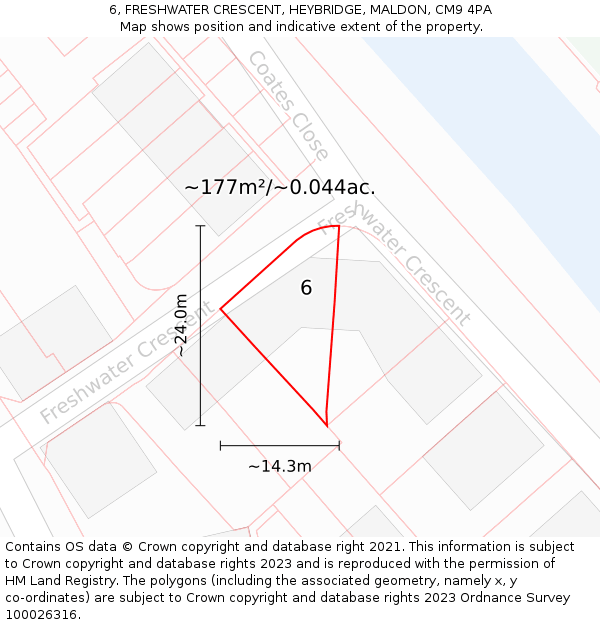 6, FRESHWATER CRESCENT, HEYBRIDGE, MALDON, CM9 4PA: Plot and title map
