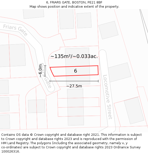 6, FRIARS GATE, BOSTON, PE21 8BF: Plot and title map