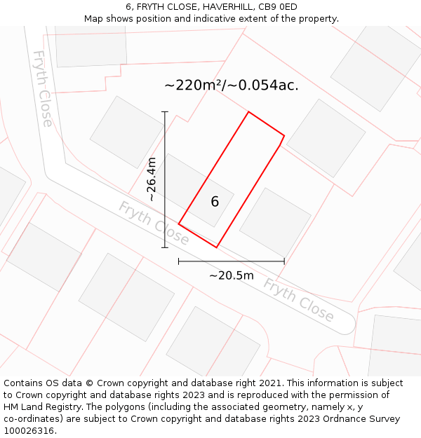 6, FRYTH CLOSE, HAVERHILL, CB9 0ED: Plot and title map