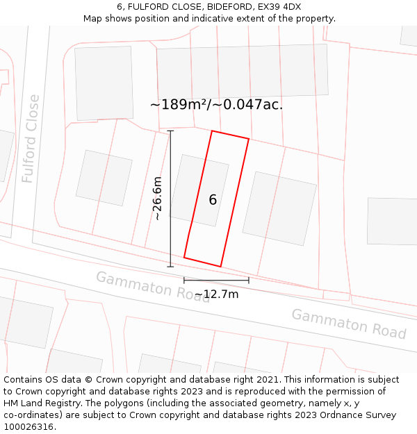 6, FULFORD CLOSE, BIDEFORD, EX39 4DX: Plot and title map