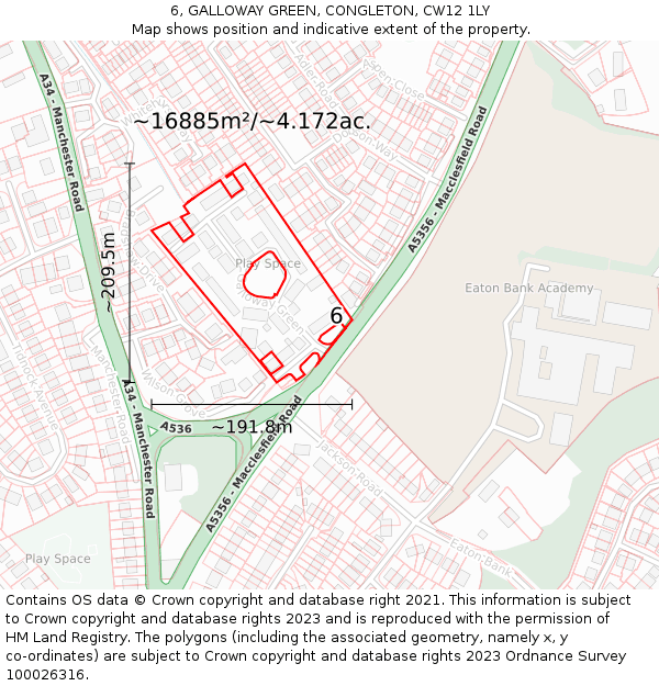 6, GALLOWAY GREEN, CONGLETON, CW12 1LY: Plot and title map