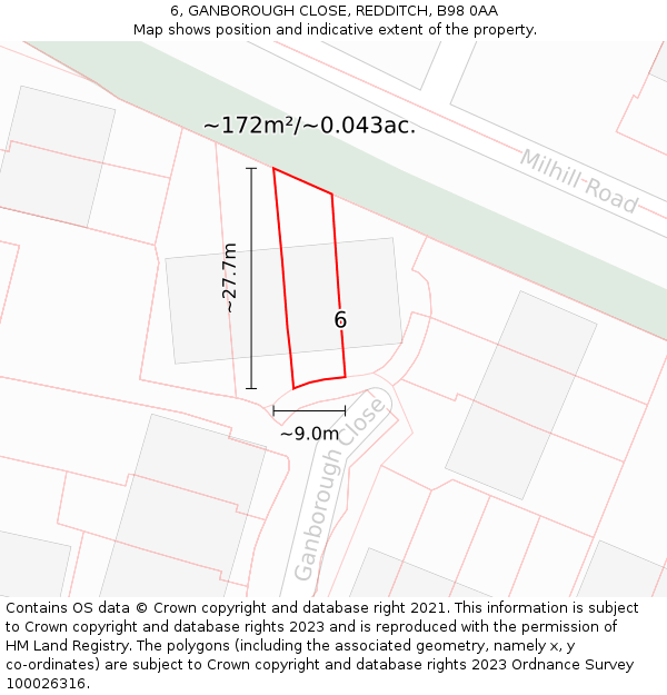 6, GANBOROUGH CLOSE, REDDITCH, B98 0AA: Plot and title map