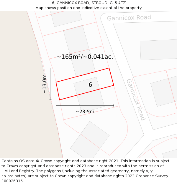 6, GANNICOX ROAD, STROUD, GL5 4EZ: Plot and title map