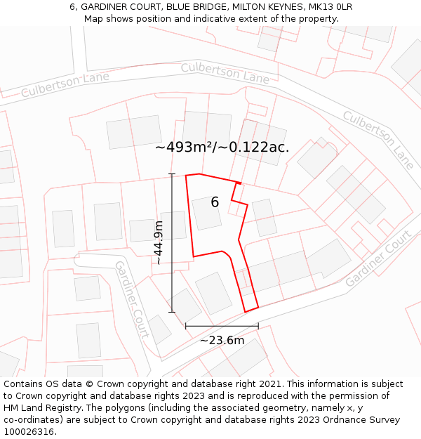 6, GARDINER COURT, BLUE BRIDGE, MILTON KEYNES, MK13 0LR: Plot and title map