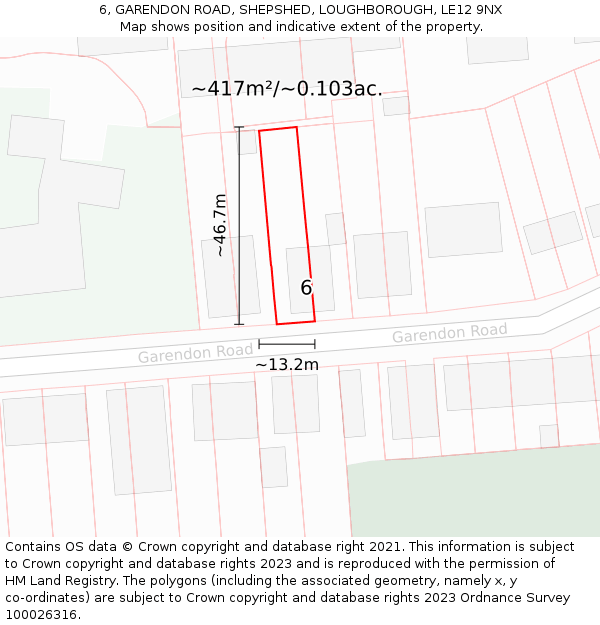 6, GARENDON ROAD, SHEPSHED, LOUGHBOROUGH, LE12 9NX: Plot and title map