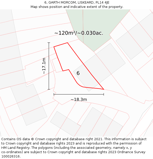 6, GARTH MORCOM, LISKEARD, PL14 4JE: Plot and title map