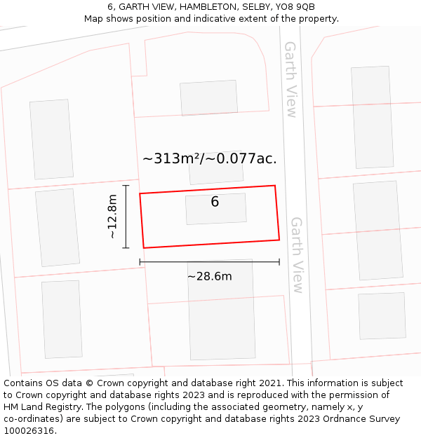 6, GARTH VIEW, HAMBLETON, SELBY, YO8 9QB: Plot and title map