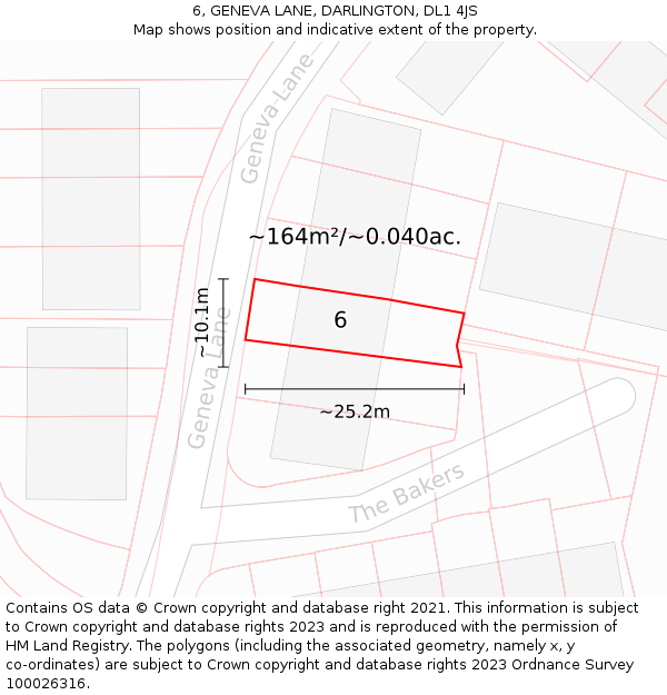 6, GENEVA LANE, DARLINGTON, DL1 4JS: Plot and title map