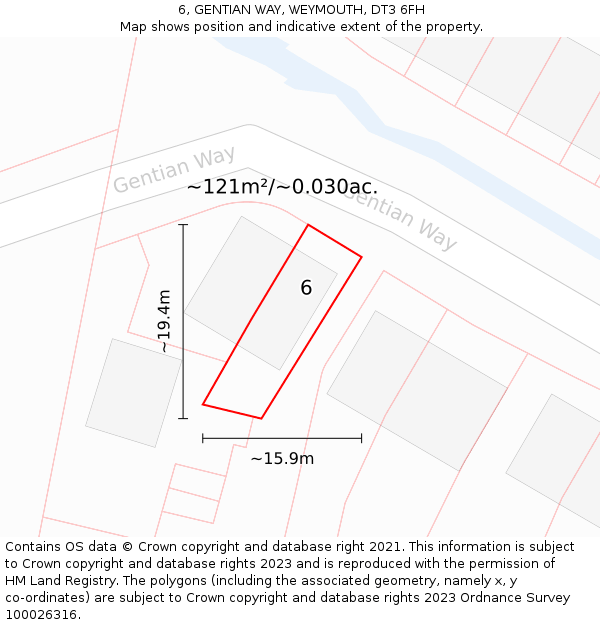 6, GENTIAN WAY, WEYMOUTH, DT3 6FH: Plot and title map