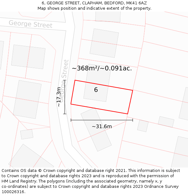 6, GEORGE STREET, CLAPHAM, BEDFORD, MK41 6AZ: Plot and title map