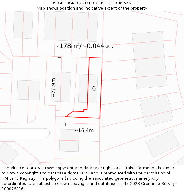 6, GEORGIA COURT, CONSETT, DH8 5XN: Plot and title map