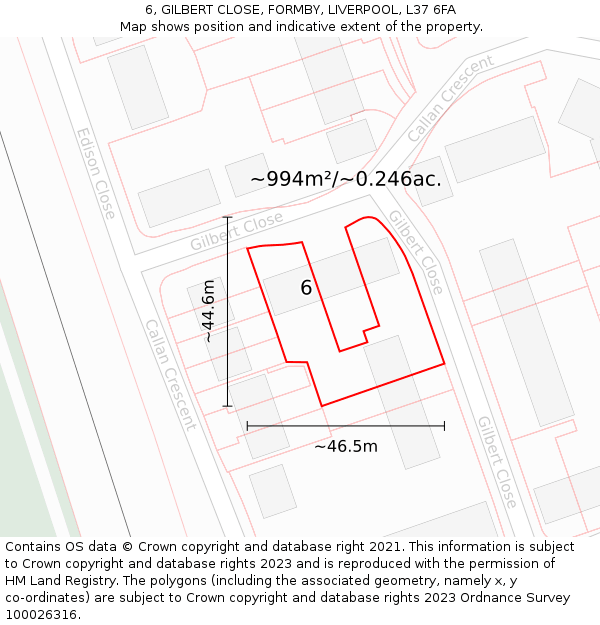 6, GILBERT CLOSE, FORMBY, LIVERPOOL, L37 6FA: Plot and title map