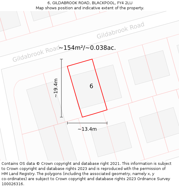 6, GILDABROOK ROAD, BLACKPOOL, FY4 2LU: Plot and title map