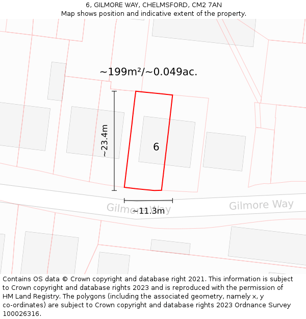 6, GILMORE WAY, CHELMSFORD, CM2 7AN: Plot and title map