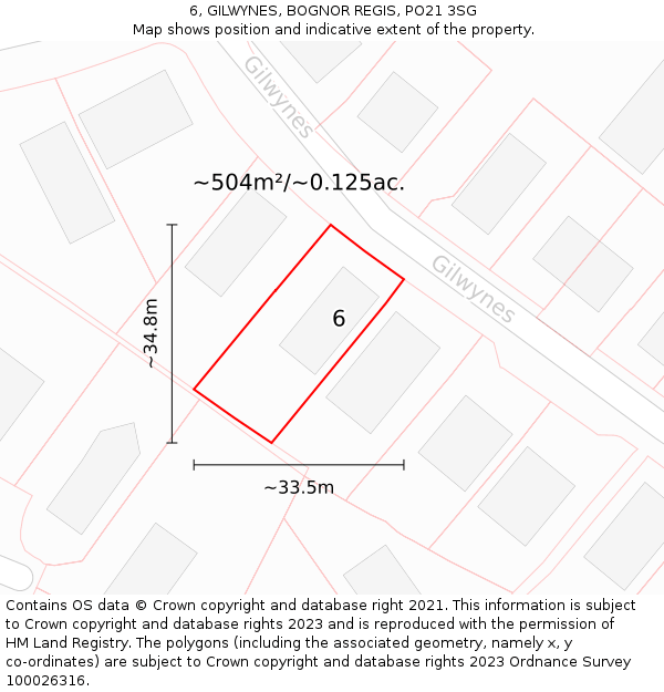 6, GILWYNES, BOGNOR REGIS, PO21 3SG: Plot and title map