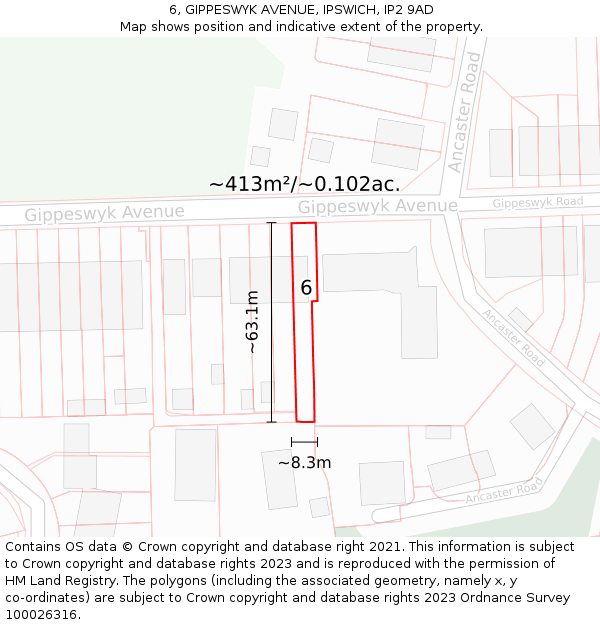 6, GIPPESWYK AVENUE, IPSWICH, IP2 9AD: Plot and title map