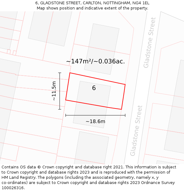 6, GLADSTONE STREET, CARLTON, NOTTINGHAM, NG4 1EL: Plot and title map