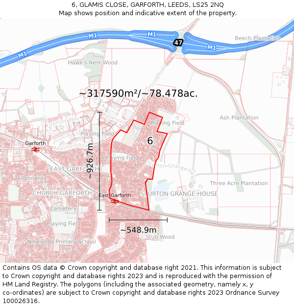 6, GLAMIS CLOSE, GARFORTH, LEEDS, LS25 2NQ: Plot and title map