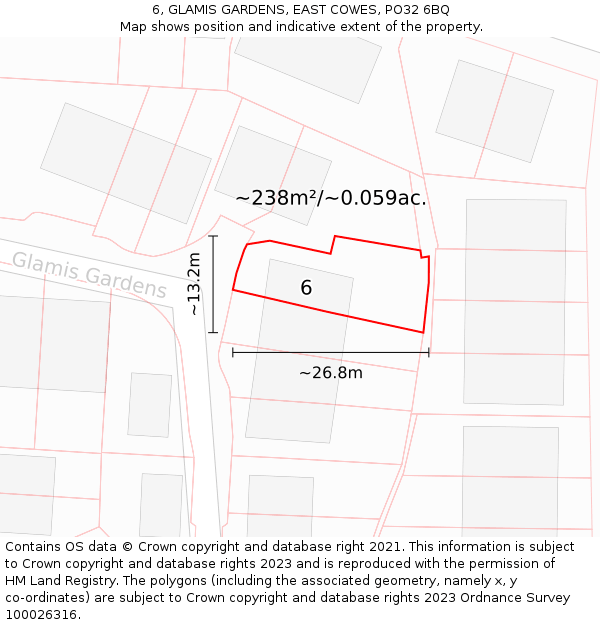 6, GLAMIS GARDENS, EAST COWES, PO32 6BQ: Plot and title map