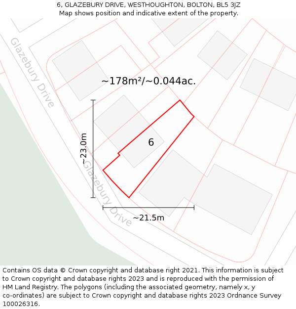 6, GLAZEBURY DRIVE, WESTHOUGHTON, BOLTON, BL5 3JZ: Plot and title map